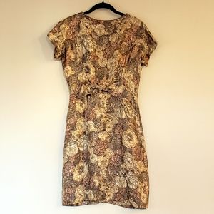 1960s shimmery golden floral wiggle dress